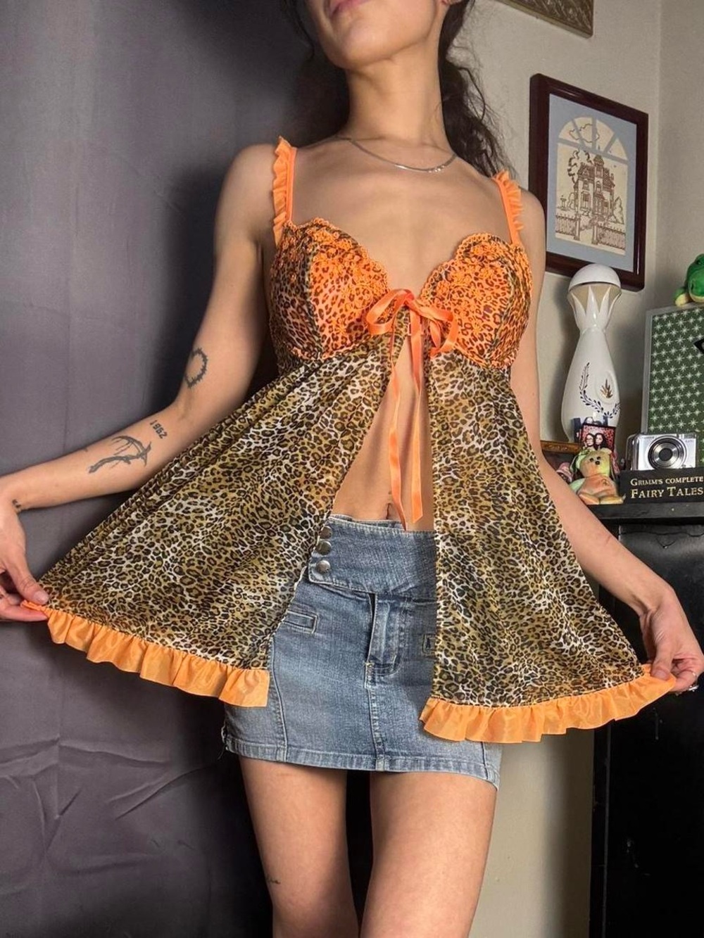 NWT Orange + Leopard Print Babydoll Top by Victoria’s Secret